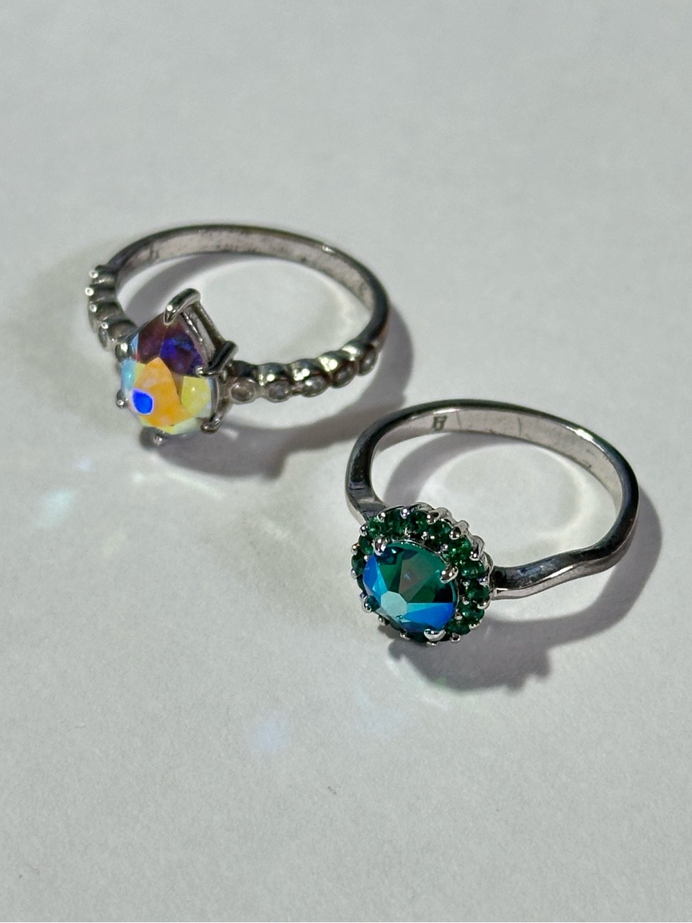 Fragrant Jewels Sz 6 & 8 Ring Lot Mermaidcore Swarovski Accent Pear Shape Stone